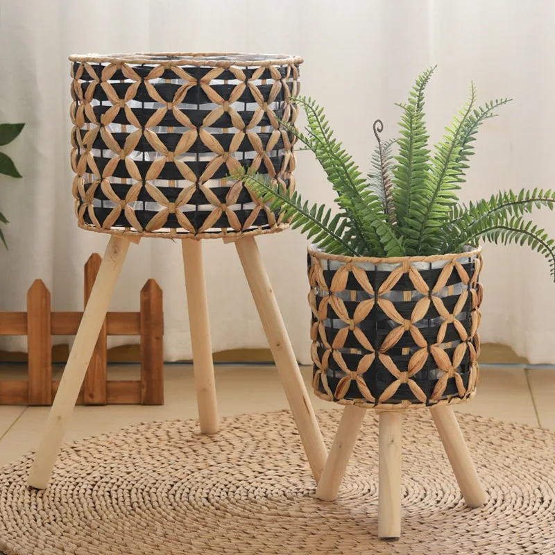 Rattan Plant Basket - Ręcznie pleciony, wolnostojący, ażurowy doniczka z
